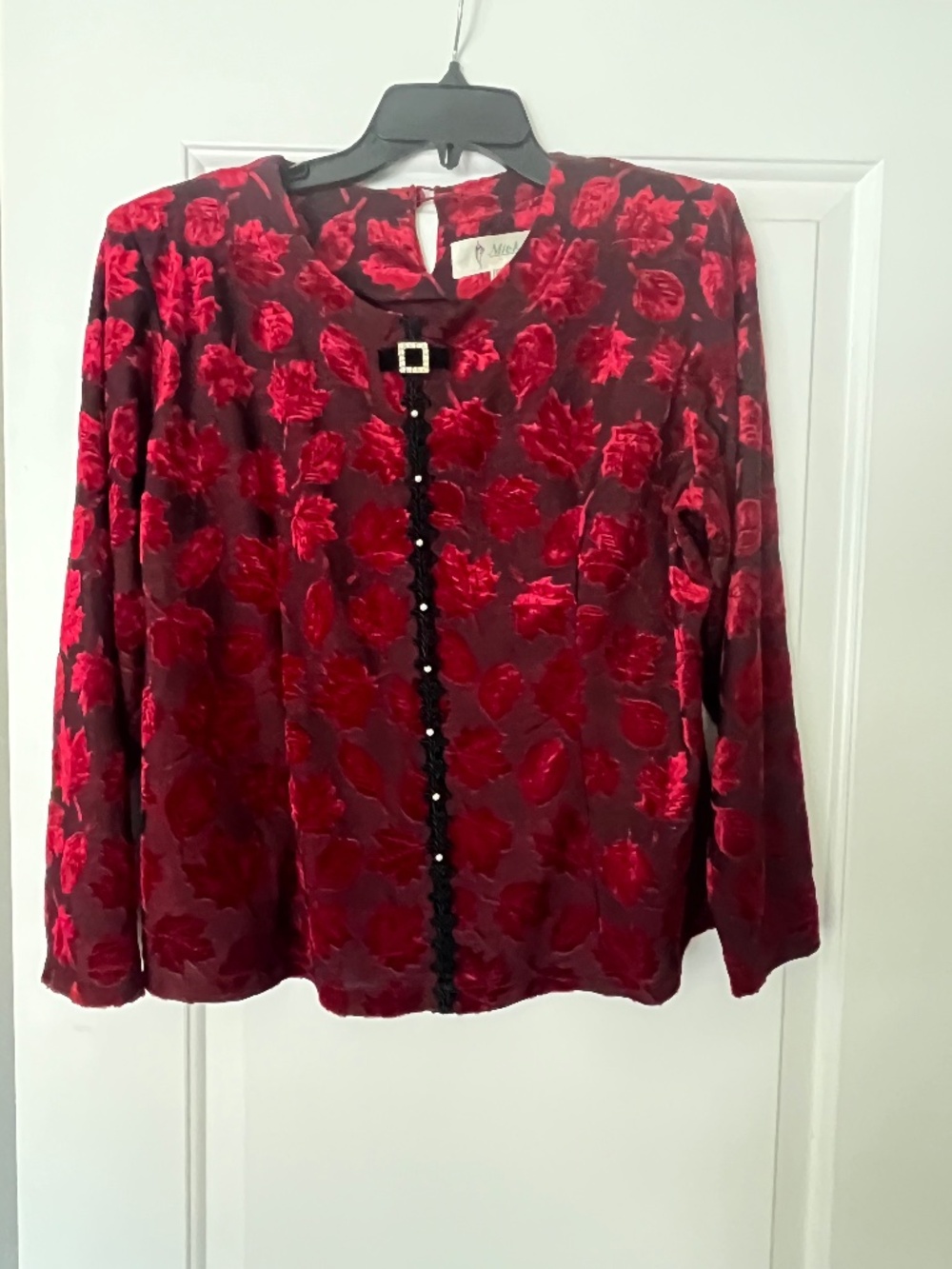 Vtg 90s Burgundy Burnout Velvet Fall Leaves Long Sleeve Top Sz M Vampire Boho